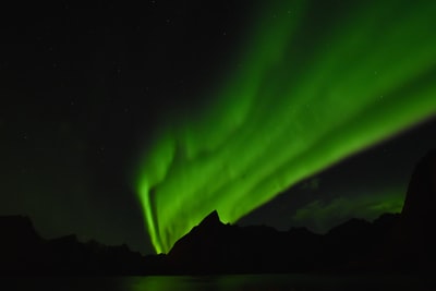 绿色的北极光在晚上的时间
